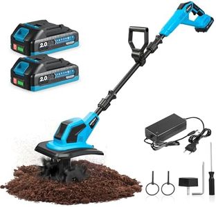 Yofidra Akku-Bodenhacke Gartenfräse - 600W Motorhacke mit 23cm Arbeitsbreite, 17cm Arbeitstiefe, LED-Anzeige, 2x2.0Ah Akku, 4x12 Zähne Bodenfräse für Bodenbearbeitung, Elektro-Tiller für Garten