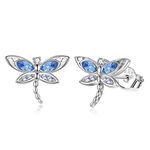 Dragonfly Gifts for Women Sterling Silver Dragonfly Stud Earrings Jewelry with Austrian Crystal (Sapphire)