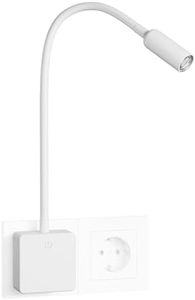 ENUOTEK Lampara Aplique de Foco Lectura Cama de Pared LED Regulable Blanco, Luz Dormitorio Mesilla de Noche LED con Enchufe, Interruptor Tactil y Cuello de Cisne Flexible, 3W 280Lm Luz Neutra 4000K