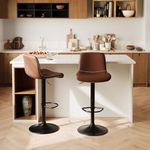 CuisinSmart Adjustable Swivel Bar Stools Set of 2, Modern Upholstered Bar Chairs with Footrest, Backrest, Counter Height Barstools, for Kitchen Island, Bar, Brown