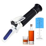 Optics Alcohol Refractometer 0-80% Volume Percent ATC, For Alcohol Liquor production, Spirit Alcohol Measurement, Ethanol with water, Distilled beverages, Winemakers, with EXTRA LED light & pipettes