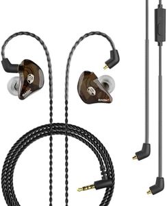 BASN Bsinger Professional in Ear Monitor Headphones, Dual Drivers MMCX IEM Earbuds with Mic, Clear Sound HiFi Earphones for Musicians Drummers and Stage (Brown, MMCX)