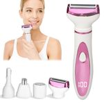 Beanify Electric Razor for Women Men,4 in 1 Painless Ladies Wet & Dry Body Razors and Facial Hair Remover,Rechargeable Led Display Hair Removal Kit for Nose Face Body Leg Bikini Arm Hair（Purple)