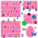 Actvty 5 Pcs Letter Silicone Molds for Chocolate, Uppercase Lowercase Alphabet Chocolate Molds and Number Flower Butterfly Fondant Molds for Making Strawberries, Candy, Cake Decorations, Pink