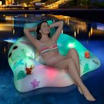 Lumiwind Inflatable Pool Floats Chair for Adults with color-changing lights, Solar Powered Water Floats with 2 Cup Holders & 2 Armrests, Beach Float Pool Sofa, Pool Raft Lounge Pool Floaties for Adult