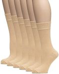 Hugh Ugoli Women's Thin Soft Rayon Crew Socks for Dress & Trouser, Seamless Toe & Non-Binding, Trendy, 6 Pairs, Beige, Shoe Size: 5-8