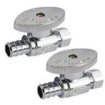 Hourleey 2 Pack Straight Stop Valve, Water Shut Off Valve 1/2" PEX x 3/8" OD Compression, Quarter Turn Chrome Plated Brass Valve for Faucets and Toilets
