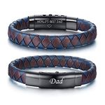 VNOX World's Best Dad Engraved Leather Bracelets Braided Stainless Steel and Black Blue Leather Adjustacle Bracelets for Men,Gift for Father's Day Birthday Christmas