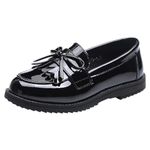 DADAWEN Girls' Slip On Loafers Flat Pumps Fringe Tassel School Shoes Black 3.5 UK