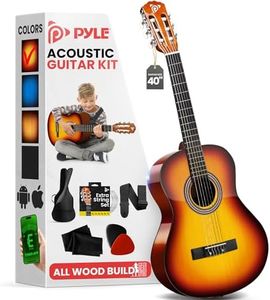 Pyle Beginner Acoustic Guitar Kit, 4/4 Full Size All Wood Instrument for Beginners, Adults, 39" Brown Gloss