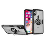 Muzifei for iPhone Xs Max Ring Case,Clear Crystal Carbon Fiber Design Anti-Scratch Case with 360 Degree Rotation Ring Kickstand(Work with Magnetic Car Mount) for iPhone Xs Max 6.5",Black