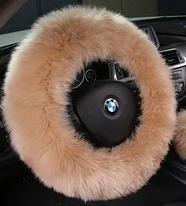 Andalus Australian Sheepskin Long Wool Steering Wheel Cover for Women & Men - Universal 15 Inch Steering Wheels & Accessories - Eco-Friendly Wheel Cover for Car - Car Accessories (Camel Brown)