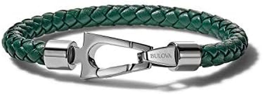 Bulova Jewelry Men's Marine Star Braided Leather Bracelet with Tuning Fork Clasp, Medium, Leather