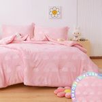 Mooreeke Twin Kids Flannel Comforter Bed Set, Embossed Plush Fleece Soft & Warm 2 Piece Bed in A Bag with Shams, Velour Velvet Pink Rainbow Girls Kids Bedding Set, Fluffy Fuzzy Polar Cozy and Stylish