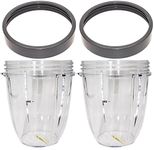 Blendin Replacement 18 Ounce Short Capacity Cup Jar with Lip Ring, Compatible with Nutribullet 600W, 900W, NB-101B, NB-101S, NB-201, NBR-0601, NBR-1201, NB9-1301, 900 Pro Series Blenders, 2 Pack Part