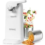 Duronic Electric Can Opener CO40 WE Automatic Tin Openers with Knife Sharpener & Bottle Opener 50W Magnetic Electrical Can Openers One Touch Tin Opener for Arthritis Elderly Seniors White