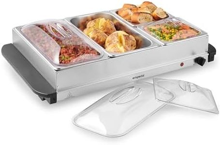 Emperial Food Warmer 4 Tray Buffet Server - 2 x 2.5L and 2 x 1L Pans with Lids, Plate Warming, Temp Control, Chafing Dish, Hostess Trolley Food Warmer & Cool Touch Handles