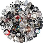 60 Pcs European Assorted Large Hole Spacer Beads, Assortments Metal Resin Charm Beads Rhinestone Beads, Supplies for DIY Necklace Bracelets Jewelry Making（Black）