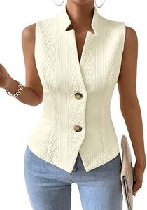 Mina Self Women's 2024 Fall Sleeveless Sweater Vest Blazer Lightweight Casual Tops Button Open Front Work Fashion Outerwear, Beige, XX-Large