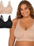 Fruit of the Loom Fit for Me Women's Plus-Size Wireless Cotton Bra, Available in Multi Packs!, Sand/Black Hue, 16D