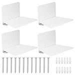 BELLE VOUS Set of 4 White Floating Bookshelves - Wall-Mounted Invisible Metal Ledge Shelves - Shelf Brackets for Home Living Room, Bedroom, Kitchen or Office - Display Books, Plants & More