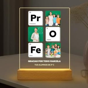 Transparent Gift Lámpara Personalizada con Fotos y Texto Tabla Periódica. Regalos Originales para Profesores. Regalos para Mujer y Regalos para Hombre. Regalos Personalizados. Lámparas con Luces LED