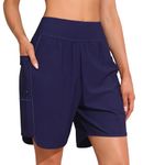 ATTRACO Women's Swim Shorts with Pockets High Waisted Board Short Quick Dry Loose Beach Swimming Shorts