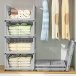 Neprock 4 Pack Stackable Storage Bins, Closet Organizers Plastic Storage Drawers Stackable Drawers, Wardrobe Closet Organizers and Storage for Clothes, Bedroom, Kitchen, Office, Bathroom(4L,Grey)