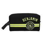 Personalized Firefighter Toiletry Bag Portable Travel Toiletry Organizer Dopp Kit Firefighters Gifts for Men Fire Fighter Graduation Gifts, Black Tan, Toiletry Bag