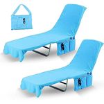 Kovot Beach Chair Towel Cover – Super Absorbent and Soft – Chaise Lounge Chair Towel Cover with Pockets – 84 x 26 Inches Light Blue Quick Drying Tanning Towel Cover – 2 Pack