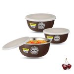 URBAN CHEF Microwave Safe Bowl | 1 Year Warranty | Diwali Gifts, Serving Bowl with Lid, Mixing Bowl, Oven Bowl Set Microwave, Flora Stainless Steel Bowl Set of 3 with 500ml, 800ml & 1250ml (Brown)