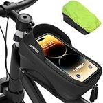 LEMEGO Bike Phone Bag Waterproof, 2024 Newest Non-Deformation Bike Frame Bag for Mountain Bike Accessories, Eva Sturdy Bicycle Phone Mount with TPU Touch Screen&Rain Cover for Phones up to 7"