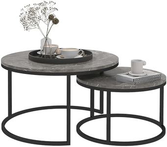 HOMCOM Lot de 2 Tables Basses gigognes, Table Basse Ronde, empilable, Design Industriel, Plateau Imitation Ciment, Table Basse Salon, Pieds en métal, Gris