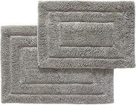 SENSES by Riba Cotton Bathmat | Bathroom Rug | Thick,Super Soft, Quick Dry | Non-Skid with SBE/Hot Melt Spray Backing | 2800 GSM - Solid, Set, 2 pc (20" x 30" and 17"x24") - Grey