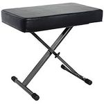 Duramex (TM) Piano Bench Stool 5-Position Height Adjustment Black Folding Super-Stable and Durable Padded Keyboard Bench with X-Style Iron Legs