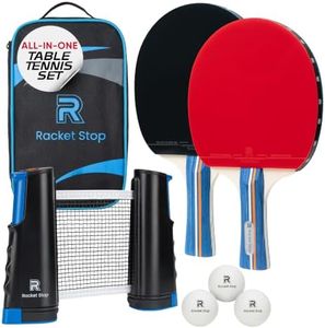 Racket Stop Velocity Table Tennis Paddle Set – 2 Ping Pong Rackets with ITTF-Approved Rubber, Retractable Net System, 3-Star Balls & Carry Case for Indoor & Outdoor Games and Travel Play