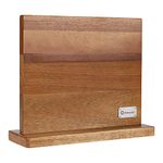 Sunnecko Acacia Wood Magnetic Knife Holder Doubled Sided Magnetic Knife Block Without Knives Wooden Magnetic Knife Stand Upright 12x10 Inches Magnetic Knife Rack