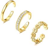 Diamday 3PCS 14K Gold Filled Toe Rings for Women Adjustable Gold Toe Ring Set Open Band Simple CZ Daisy Flower Toe Rings Hawaiian Summer Beach Foot Jewelry for Women 1