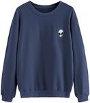 SweatyRocks Womens Casual Long Sleeve Pullover Sweatshirt Alien Patch Shirt Tops Navy Blue S