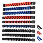 ALOANES 9 PC ABS Socket Organizer,1/2 inch, 3/8 inch, and 1/4 inch Drive Socket Rail Holders, Heavy Duty Socket Racks, Black Rails with Red&Blue&Black Clips x 129 Clips