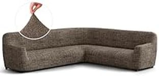 PAULATO BY GA.I.CO. Sectional Sofa Cover - Corner Couch Slipcover - Soft Printed Slipcovers - 1-Piece Form Fit Stretch Furniture Slipcover - Microfibra Print Collection - Vittoria Brown (Corner Sofa)