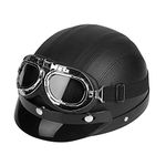 Synthetic Leather Open Face Half Helmet with Visor U V Goggles for Motorcycle Scooter (Black)