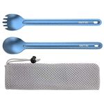 OUTXE Titanium Ultra Lightweight Camping Utensil, Eco-Friendly Spork for Backpacking, Hiking, Outdoors,2 Pack，Ice-Crystal Blue. (Ttanium Long Handle Spork and Spoon,Ice-Crystal Blue)