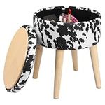 Navaris Cow Print Dressing Table Chair, Animal Ottoman with Storage Space, Black and White Cow Ottoman, Bedroom & Nursery Ottoman, Fun Animal Footstool, Stool