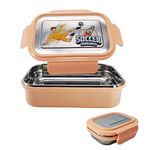 REXGENE Ultimate Insulated Lunch Box for School - Eco-Friendly Stainless Steel Lunch Box for Kids with Customizable Compartments - Durable, Spill-Proof, and Perfect for Daily Use (Peach)