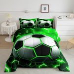 Soccer Print Comforter Football Bedding for Kids Boys Girls,Ball Game Bedding Sets & Collections Sports Theme Down Comforter Twin,Green Neon Honeycomb Duvet Teens Modern Cool Design Room Decor 2pcs