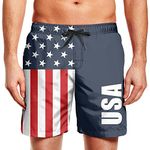 Mens Swim Trunks Short Quick-Dry Swimming Trunks with Mesh Lining Fashion Trend Turnks, American Flag Usa, XS