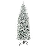 Best Choice Products 7.5ft Snow Flocked Artificial Pencil Christmas Tree Holiday Decoration w/Metal Stand - Green