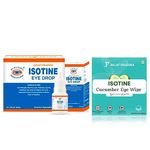 Jagat Pharma Isotine Eye Drop for Eyes 1 Box (10ml X 6 eye drops) & Isotine Cucumber Eyelid Sterile wipes - Pack of10