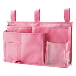Caddy Hanging Organizer Bedside Storage Bag, 600D Oxford Cloth with Hook&Loop Fastener for Bunk and Hospital Beds,Dorm Rooms Bed Rails(8 Pockets) (Pink)